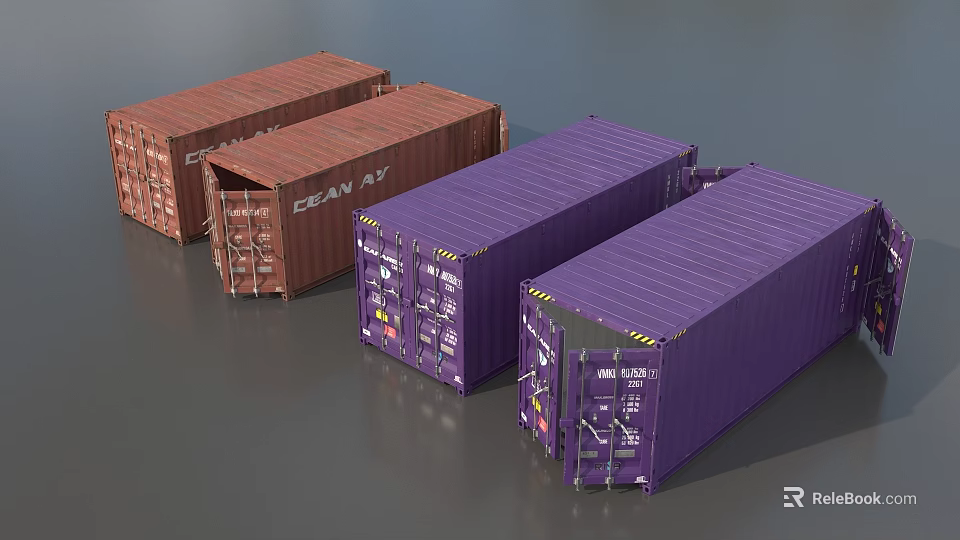 Industrial Shipping Containers Red And Purple For Logistics Storage Solutions 3d model 