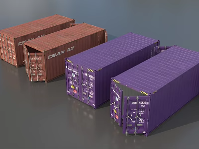Industrial Shipping Containers Red And Purple For Logistics Storage Solutions 3d model