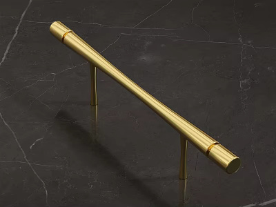 Sleek Golden Metal Door Handle On Black Marble Background With Modern Design 3d model