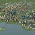 Birds Eye View Urban Planning With Central Lake Green Spaces And Surrounding Buildings