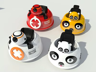Colorful Kids Ride-On Toys With Panda Face And Robot Pattern Designs For Children 3d model