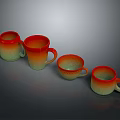 Colorful Gradient Mugs With Red Orange Green Hues In Various Sizes Arranged In A Row