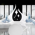 Elegant Banquet Hall With Black White Star Decor Blue Floral And White Spheres