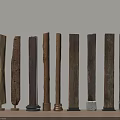 Various Decorative Wooden Pillars With Different Textures And Bases On 3d model