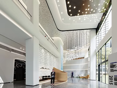 Modern Lobby Reception Desk With Elegant Lighting And Wall Design Interior 3d model