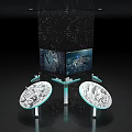 Modern Commercial Display Equipment Featuring Large Screens Circular Stands And City Models