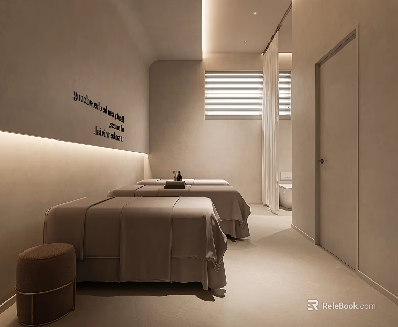 Relaxing SPA Room Interior With Treatment Beds And Soft Lighting 3d model
