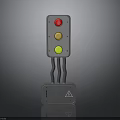 Industrial Control Panel With Red Yellow Green Buttons Warning Triangle Base And Wires