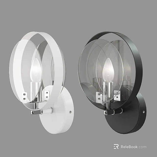 Modern Stylish Wall Lamps With White And Black Circular Transparent Shade Design Fixtures 3d model 