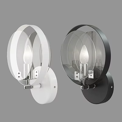 Modern Stylish Wall Lamps With White And Black Circular Transparent Shade Design Fixtures 3d model