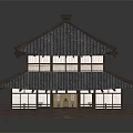 Traditional Chinese Ancient Architecture With Tiled Roof Two Story Wooden Structure And Eaves