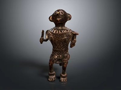 Ancient Bronze Humanoid Statue With Intricate Decorative Patterns And Holding Artifacts 3d model