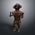 Ancient Bronze Humanoid Statue With Intricate Decorative Patterns And Holding Artifacts