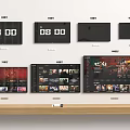 Multiple Smart TVs Showing Time Black Screens and Streaming Video Content 3d model