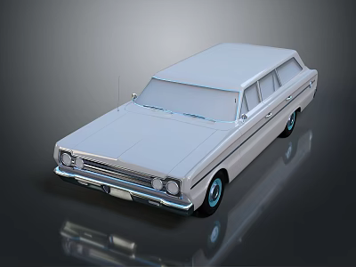 Vintage White Station Wagon Car With Blue Wheels On Dark Background 3d model