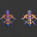 Futuristic Cosmic Spaceship Model With Purple Gold Blue Accents And Detailed Aerodynamic Design