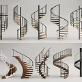 Various Spiral Staircase Design Styles With Wooden Steps And Metal Railings