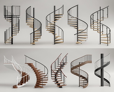 Modern Rotary Stairs Metal Stairs Wooden Stairs Handrail Stairs Wrought Iron Stairs 3d model