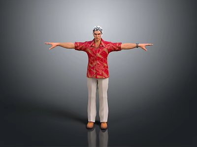 Man In Red Floral Shirt White Pants And Headscarf Standing With Arms Outstretched 3d model