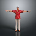 Man In Red Floral Shirt White Pants And Headscarf Standing With Arms Outstretched