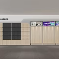 Modern Showroom Backdrop Wall With Modular Display Units And Decorative Panels 3d model