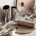 Modern Tableware Set With Stainless Steel Pitcher Glass Cups Wooden Chopping Board And Rolling Pin