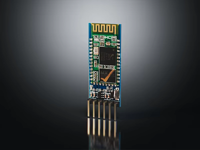 Electronic Circuit Board Module With Chip Pins And Integrated Electronic Components 3d model