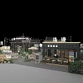 Black Exterior Container Building for Campsite Barbecue with Bar Counter Stools and Green Plants