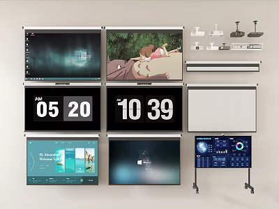 Projection Monitoring Equipment With Multiple Screens Time Data And Security Displays 3d model