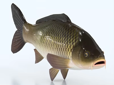 Realistic Freshwater Carp Sculpture With Detailed Scales Fins And Open Mouth 3d model
