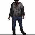 Undead Zombie Character With Tattered Gray Shirt And Bloodstained Blue Jeans