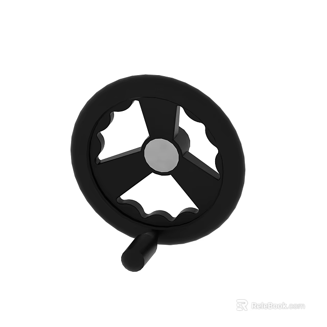 Black Circular Handwheel With Silver Center And Gear Like Edges Small Handle 3d model 
