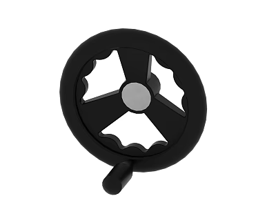 Black Circular Handwheel With Silver Center And Gear Like Edges Small Handle 3d model