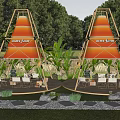Camping Campsite With Orange Tents Sunny Fun Green Plants White Chairs Wooden Deck And Lawn