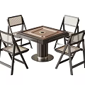 Modern Minimalist Square Entertainment Table With Cylindrical Base And Four Wicker Chairs