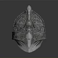 Ancient Silver Helmet With Intricate Decorative Carvings And Ornate Medieval Design
