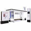Contemporary Bus Shelter Public Transport Facility With Transparent Roof Seating Bench Digital Displays And Route Maps