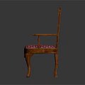Classical Wooden Bench With Carved Backrest Armrests And Red White Checkered Upholstery