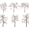 Artistic Arbor Trees With Red Flowers And Gray Branches Design 3d model