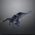 Blue and Purple Striped Sail Backed Dinosaur 3D Model in Standing Pose