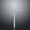 White Wind Turbine With Rotating Blades And Tall Tower For Renewable Energy