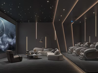 Modern Home Cinema With Starry Ceiling Large Screen And Comfortable Seats 3d model