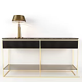 Elegant Modern Kitchen Dining Table With Marble Top And Gold Metal Frame 3d model