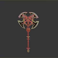 Ornate Double Headed Axe Weapon With Metallic Blades Red Accents And Intricate Handle Design
