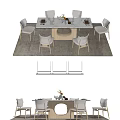 Modern Dining Table Set With Marble Top And Comfortable Chairs On Rug 3d model
