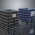 Black And Blue IBC Tanks With Metal Frames Labels And Pallet Bases