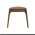 Minimalist Wooden Stool With Light Gray Upholstered Seat And Curved Legs