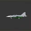 Detailed Silver Fighter Jet Model With Green Attachments On Dark Reflective Surface 3d model