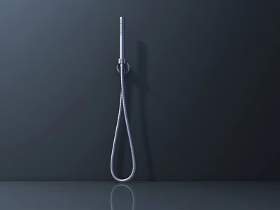 Wall Mounted Metal Shower with Flexible Hose on Dark Background and Reflective Floor 3d model