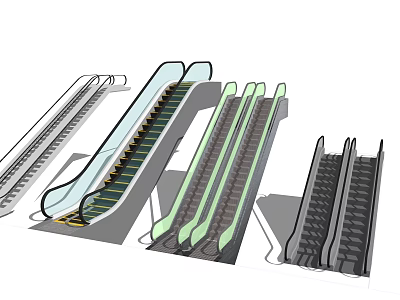 Modern Escalator Designs With Glass Panels And Different Step Colors For Commercial Spaces 3d model